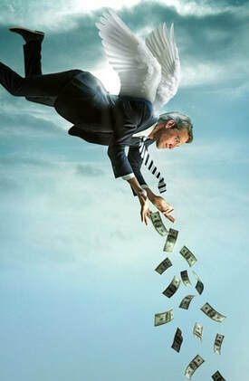 Startup Angel Investor or Venture Capitalist Pouring Cash From The Clouds